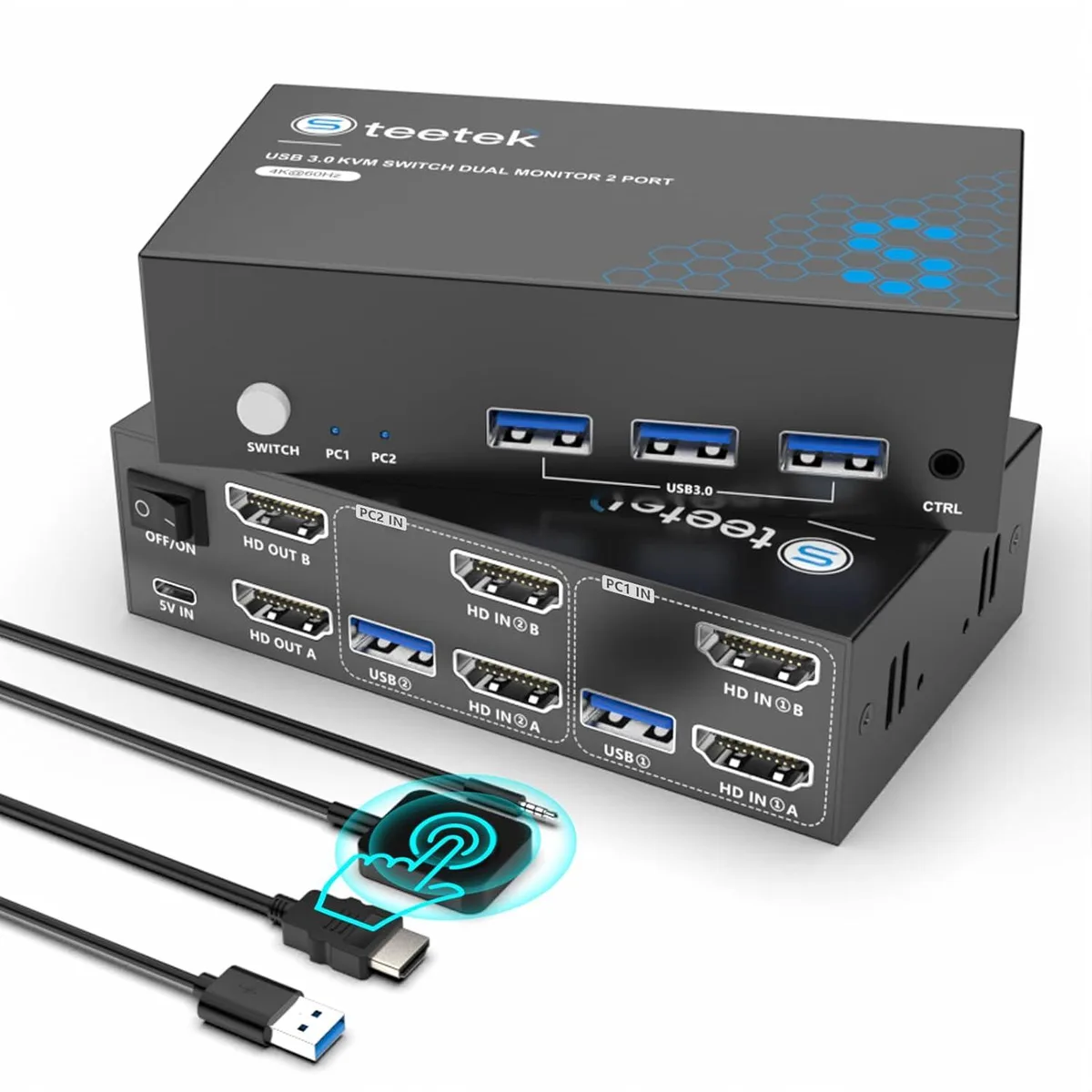 Explus-C Explus-C USB 3.0 HDMI KVM Switch 2 Monitors 2 Computers 4K@60Hz — product photo