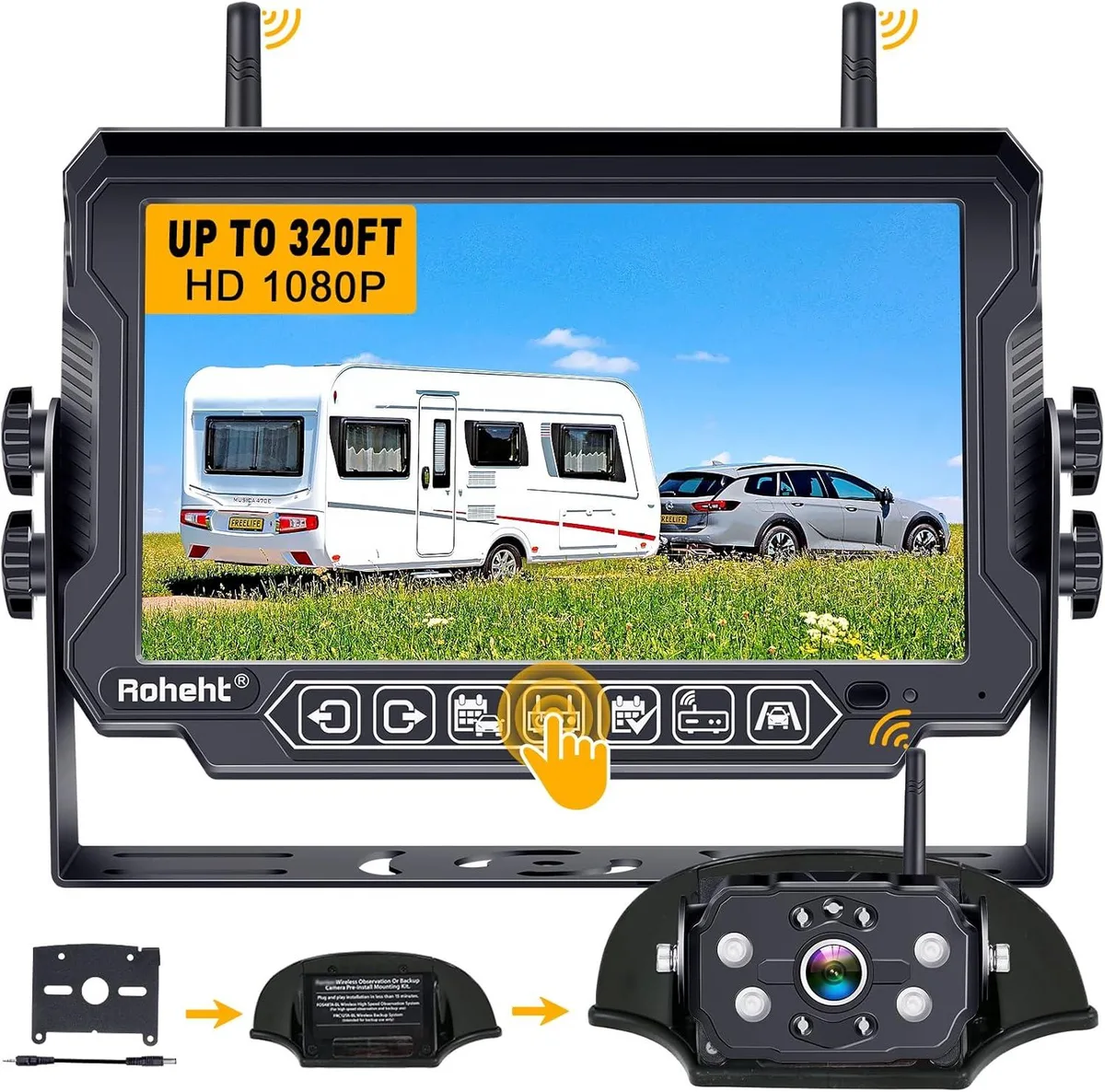 WUQ WUQ RV Backup Camera Wireless 1080P 7'' Monitor 4 Channel car electronics accessory — product photo