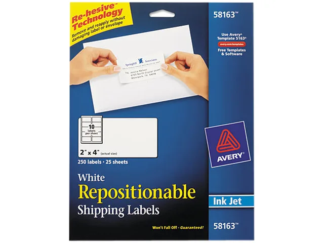 Avery Avery 58163 Repositionable Inkjet Labels 2x4 White 250 Pack — product photo
