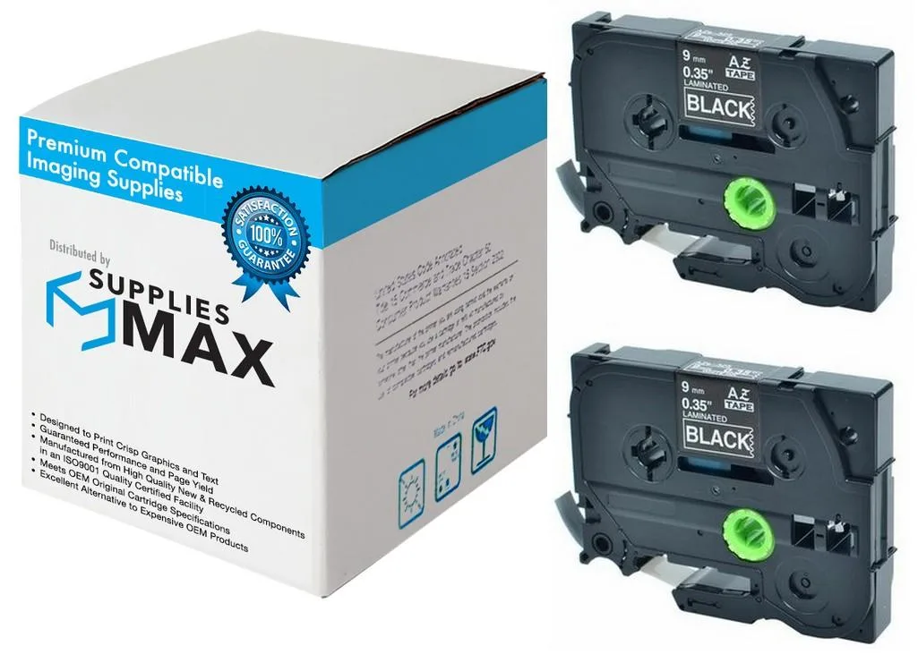 SuppliesMax SuppliesMax TZE-325 2-pack label tape white on black 9mm 8m — product photo