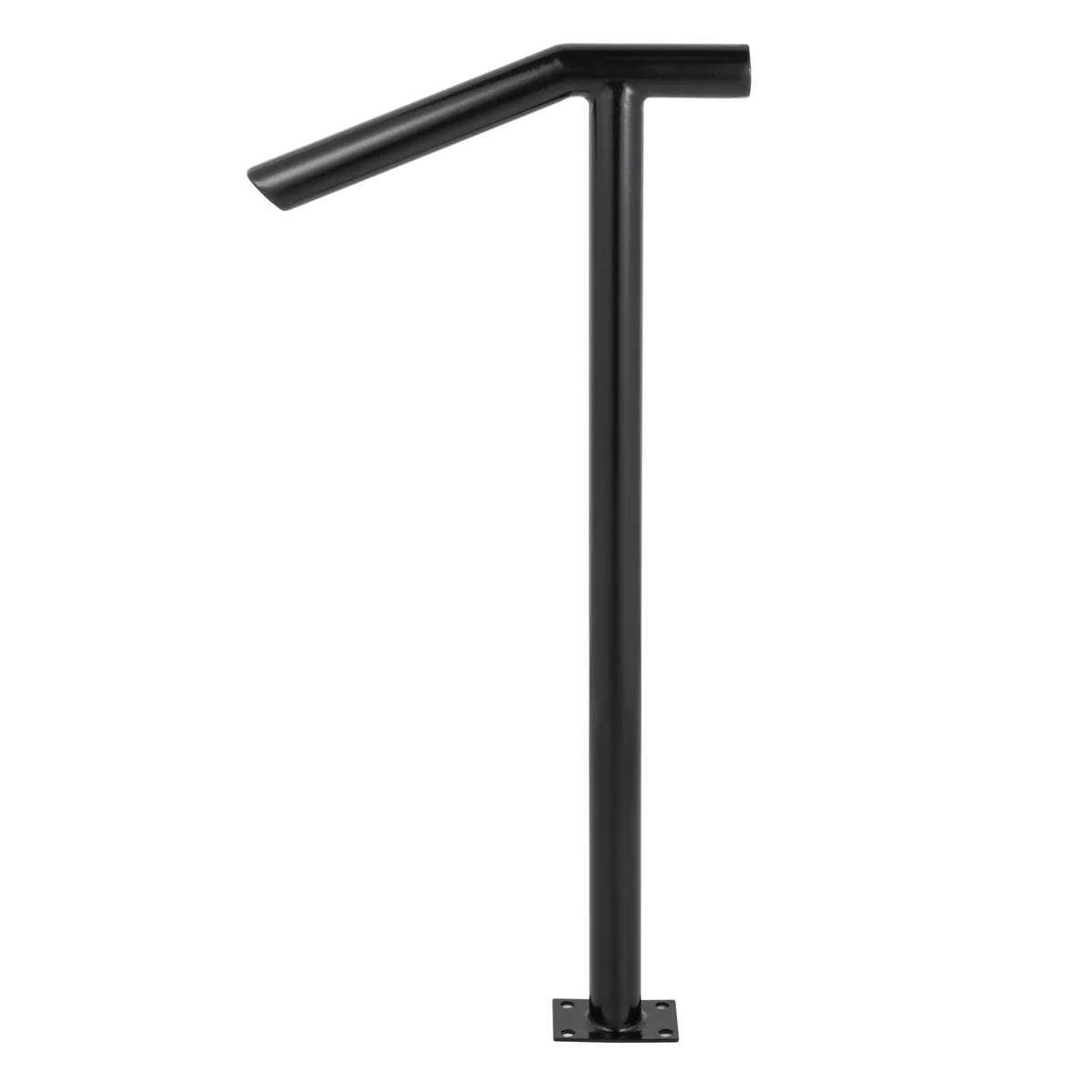 Black iron handrail for one or two steps, 45 by 96 centimetres, rectangular base plates, powder-coated finish
