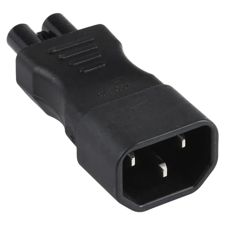 Compact white C5 to C14 power adapter with flame-retardant PVC shell