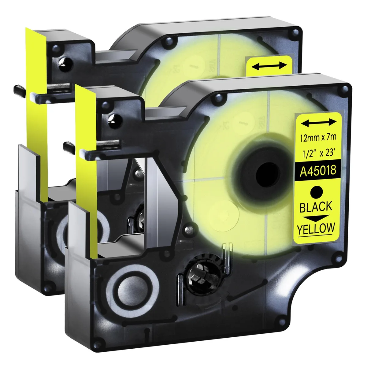 GREENCYCLE GREENCYCLE D1 Label Tape 12mm 23ft 2-Pack Black on Yellow — product photo