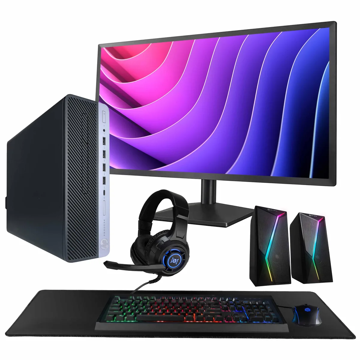 HP HP ProDesk 600G5 i5-9500 32GB 1TB+1TB 24" Monitor GeForce 1030 RGB Speaker AX200 WiFi BT — product photo