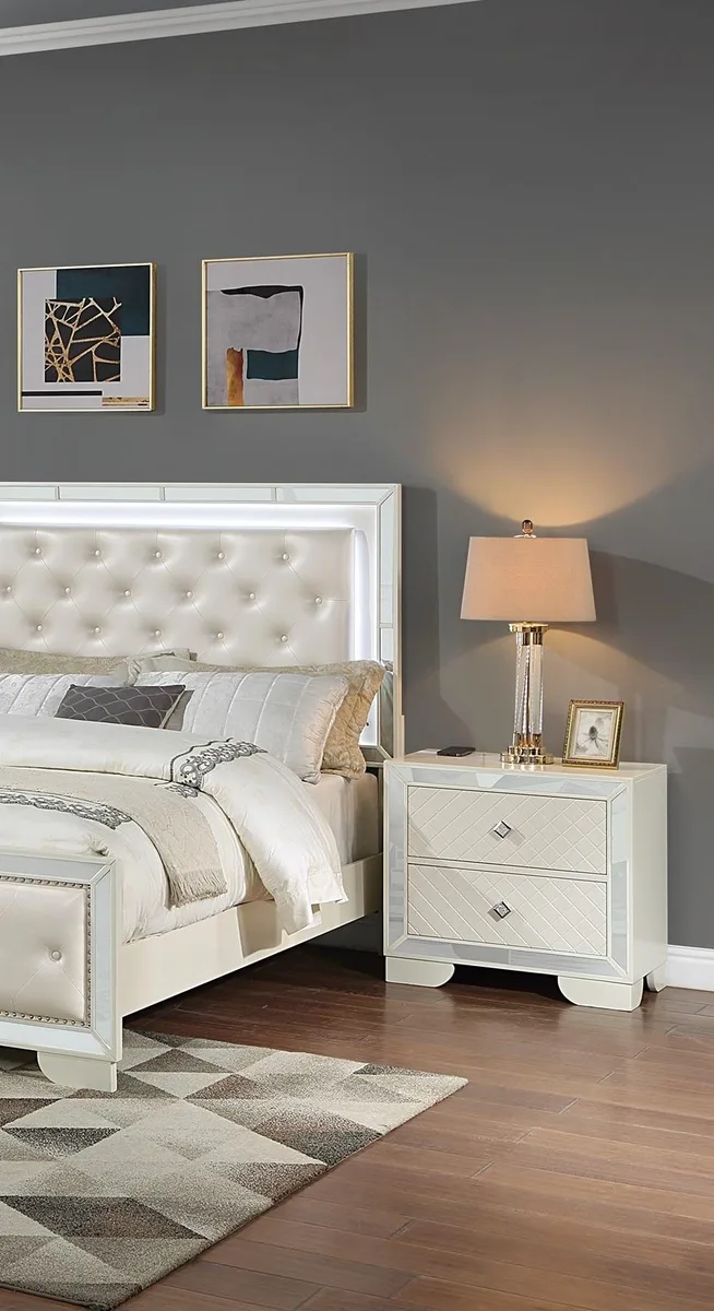 tuphen tuphen Cream Nightstand 2 Drawers Mirror Glass 28x17x26 — product photo