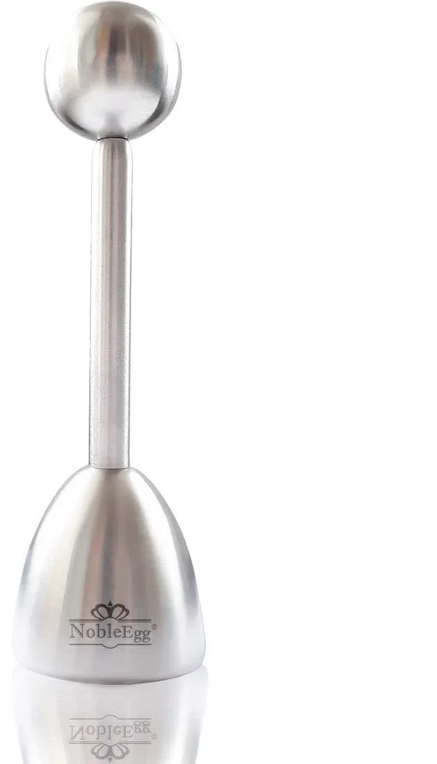Small stainless steel egg topper with round pull ball, 14 by 40 millimetres