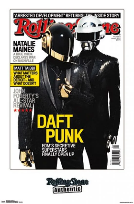 Rectangular poster print showing Daft Punk helmets on glossy paper 22 by 34 inches