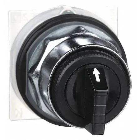 Schneider Electric 9001KS42B 30mm black short-handle selector switch with chrome metal bezel