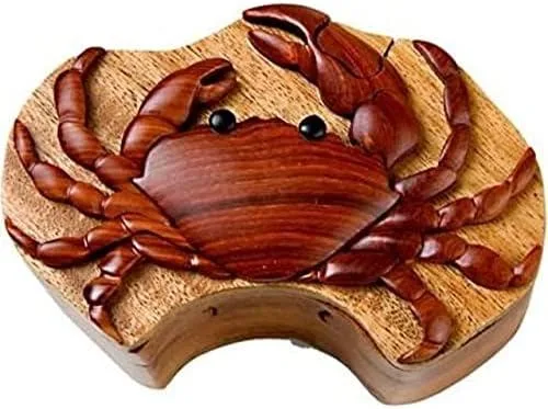 South Asian Handicrafts South Asian Handicrafts Crab Intarsia Puzzle Box hobby collectible — product photo