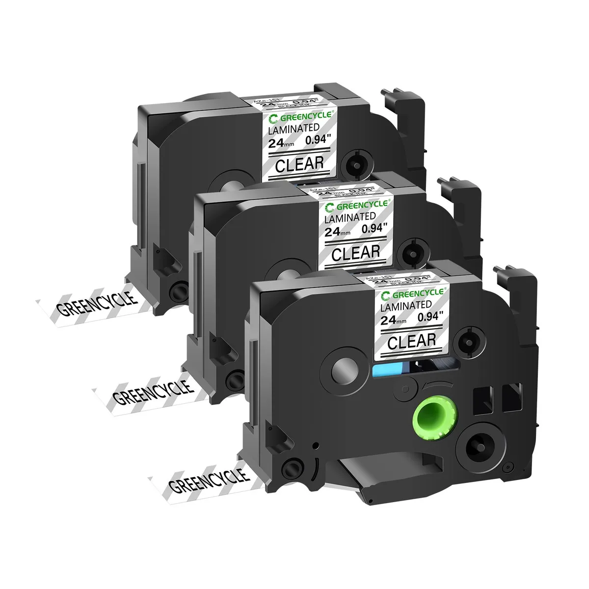 GREENCYCLE GREENCYCLE TZe-151 24mm Black on Clear Laminated Tape 3 Pack — product photo