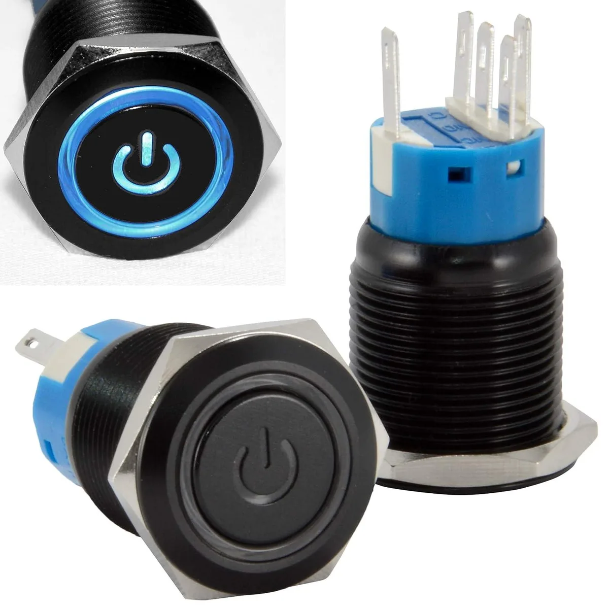 JacobsParts Inc. JacobsParts Inc. LTCH-E4-BLU 19mm IP67 latching pushbutton disconnect 12V blue LED — product photo