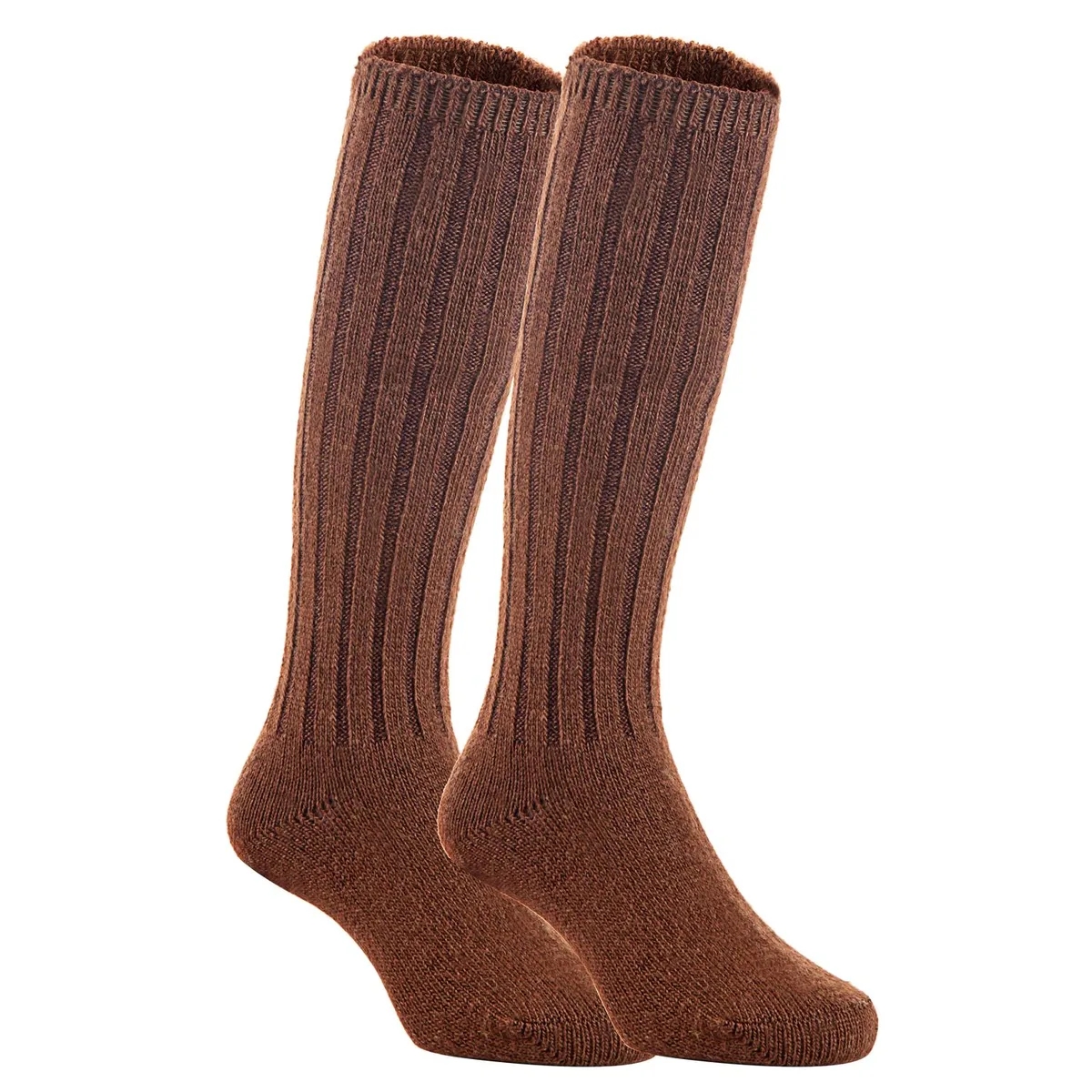 Three pairs of coffee coloured knee high wool blend boot socks in size S