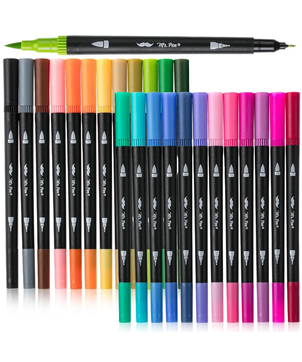 Mr. Pen Dual Tip Brush Pens 24 pcs 0.4 mm fine tip — product photo
