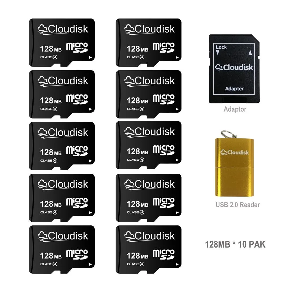 Cloudisk Cloudisk MicroSD 128MB 10Pack Class 4 with Adapter & USB Flash Drive — product photo