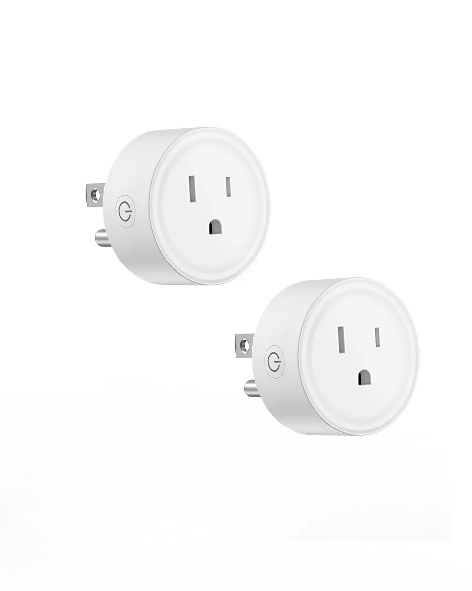 Twelve small white plug-in timer switches with digital displays, each about one and a half inches square