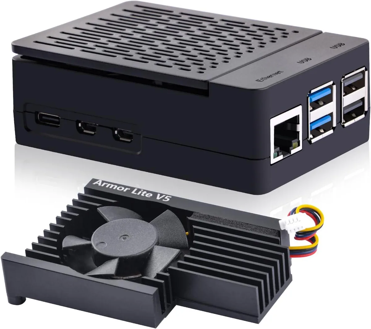 MCDODO MCDODO ABS Case with Armor Lite V5 Active Cooler for Raspberry Pi 5 (Black) 3510 — product photo