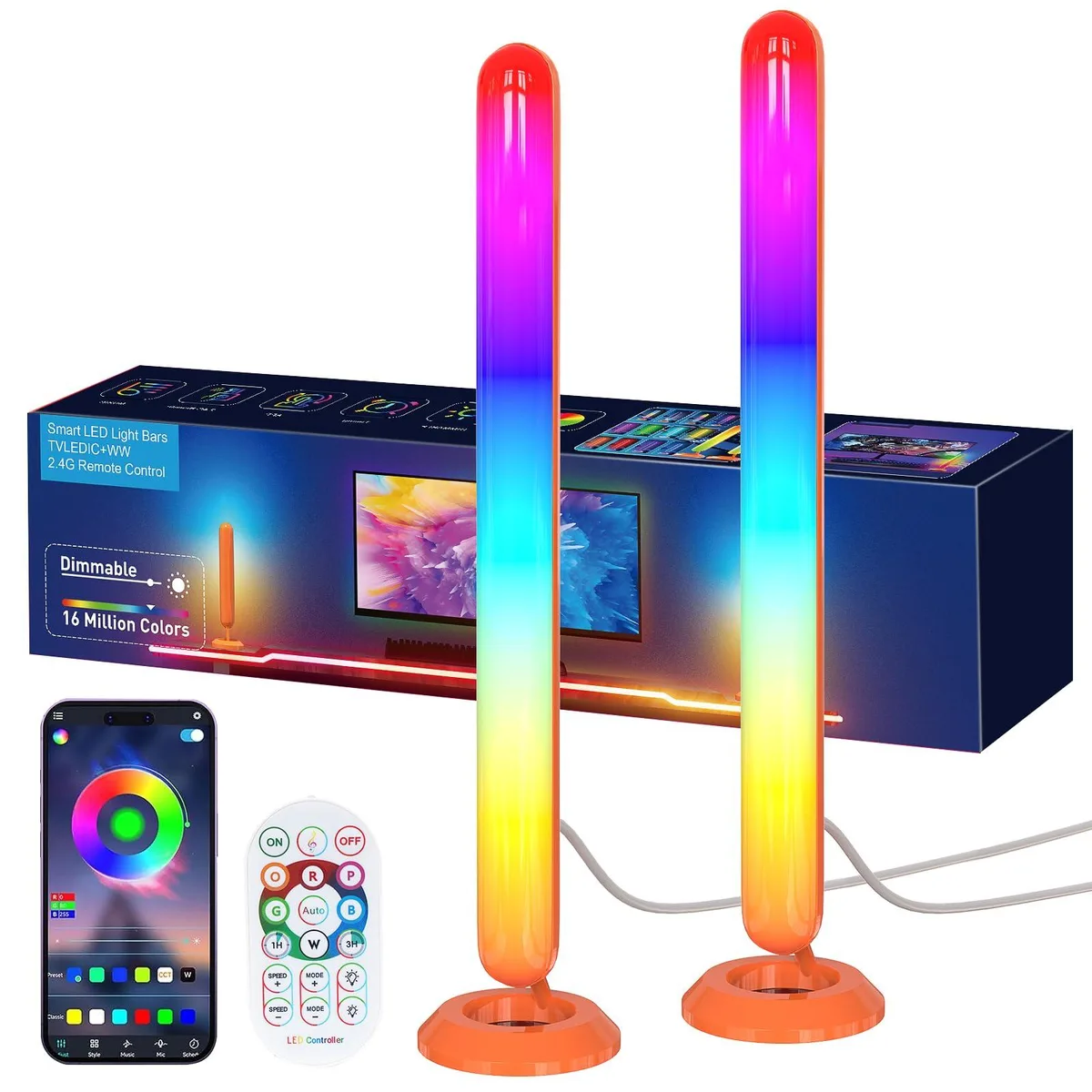 Two white acrylic LED light bars with table-mount bases
