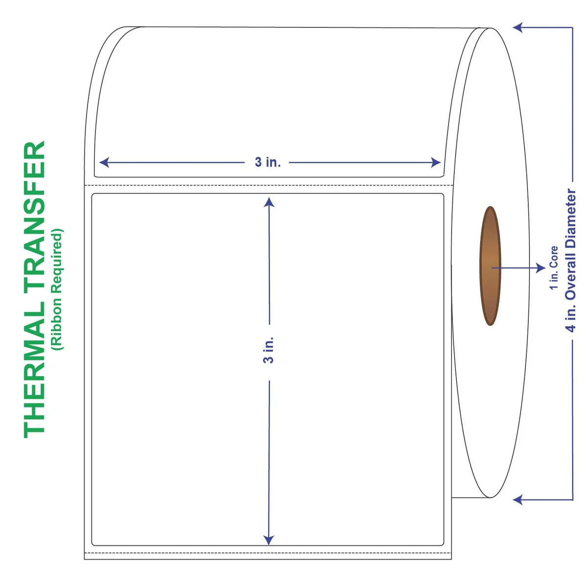 Four white thermal transfer label rolls with perforated edges