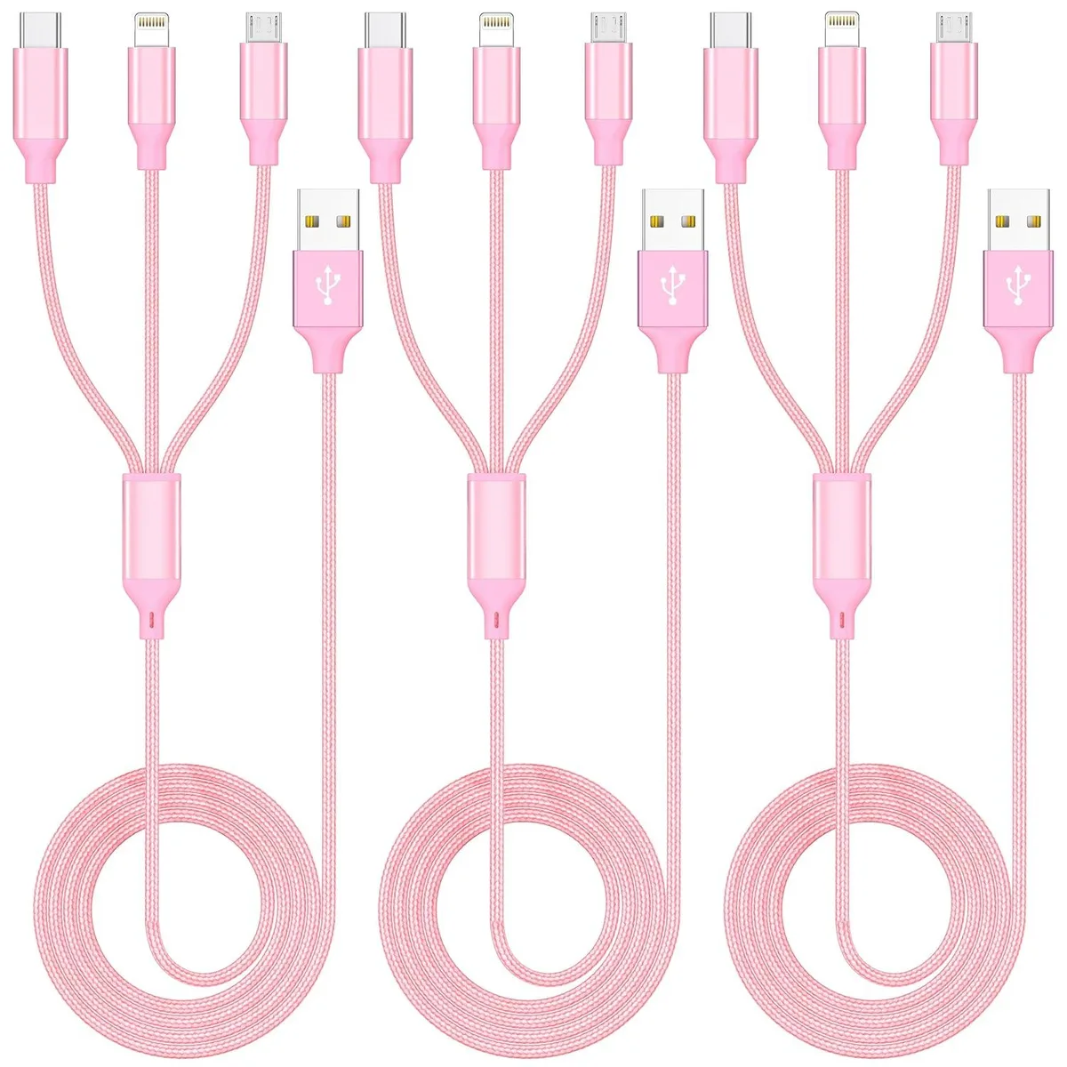 KINGARD KINGARD 3-in-1 Multi Charging Cable 3-Pack 4ft Pink — product photo