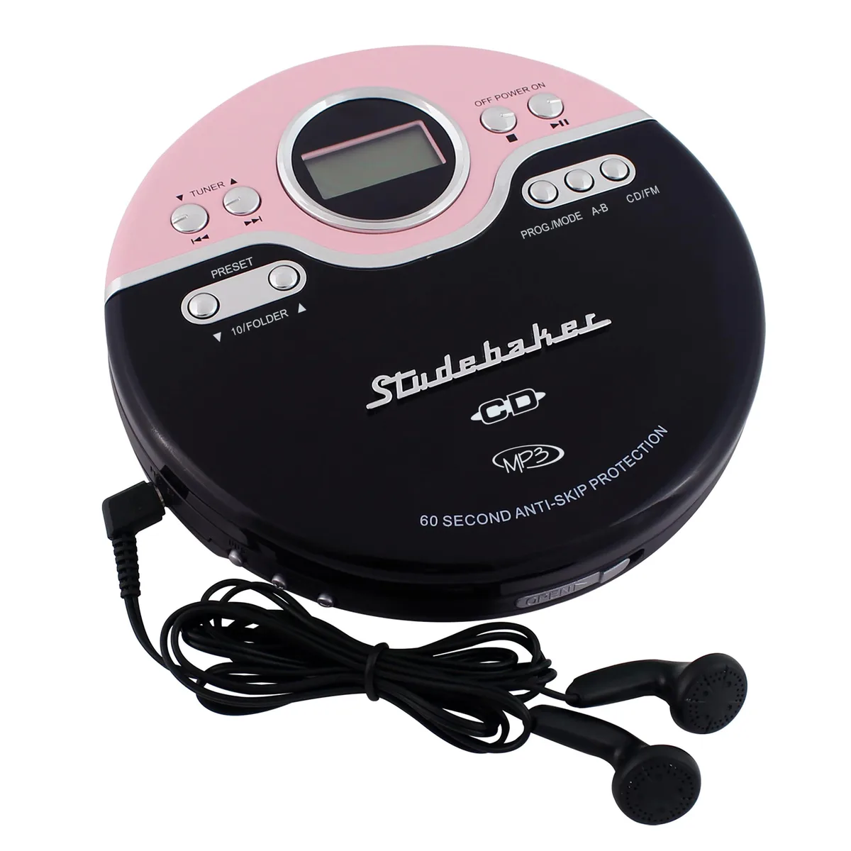  jWIN Studebaker SB3703PBB Portable CD MP3 Player Pink Black — product photo