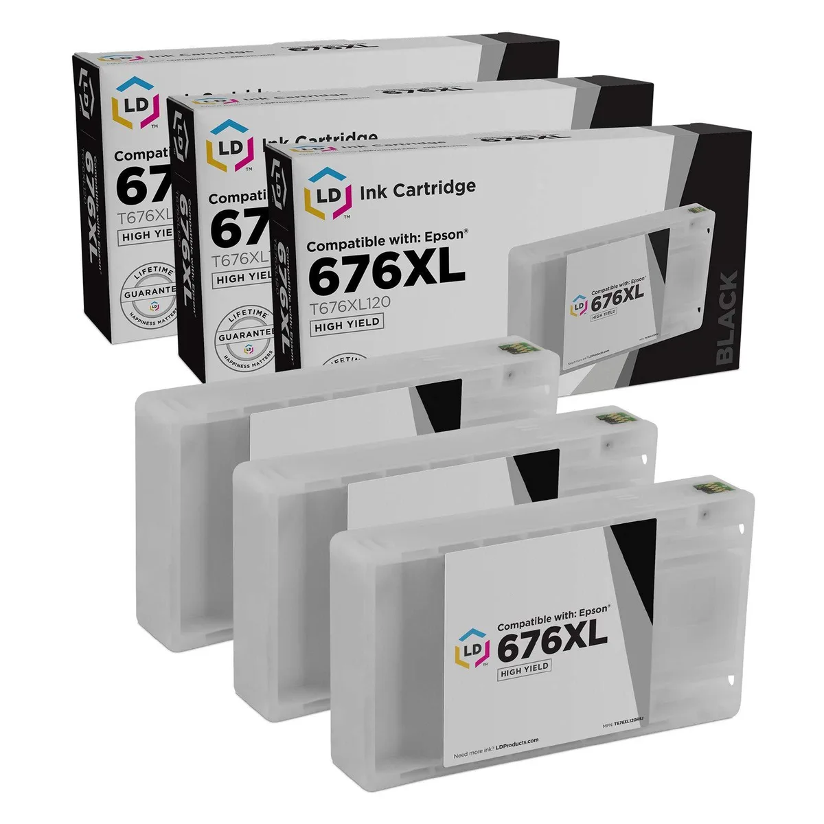 LD Products LD Products Remanufactured Ink Cartridge for Epson 676XL T676XL120 Black High Yield 3-Pack 2400 Pages — product photo