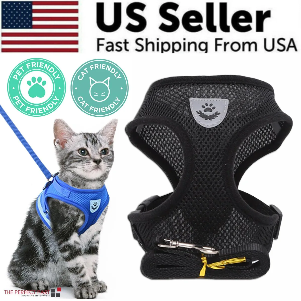 The Perfect Part The Perfect Part Adjustable Control Harness &amp; Leash — Black, S–XL — product photo