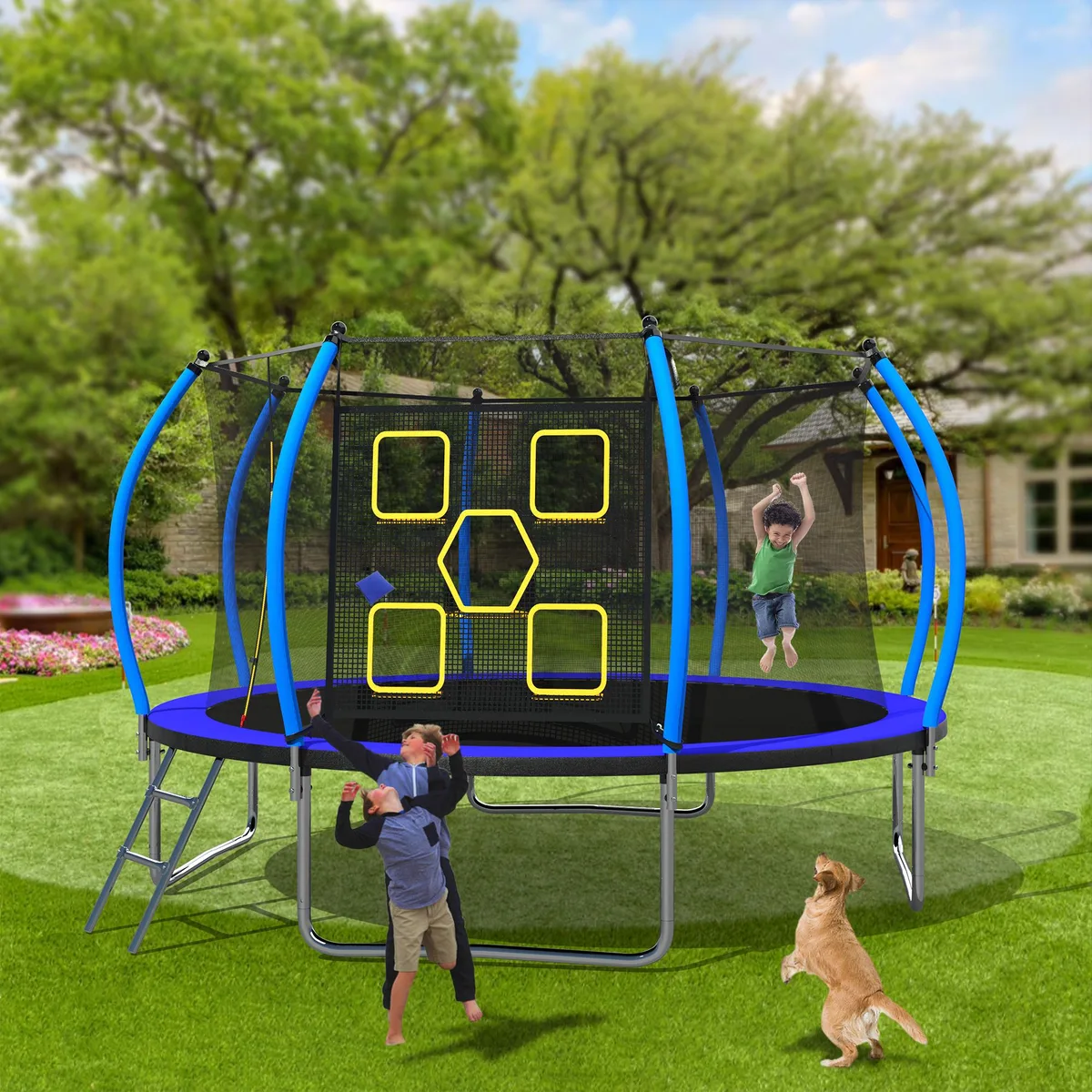 MERSCO MERSCO 14FT Trampoline with Football and Baseball Net Blue — product photo