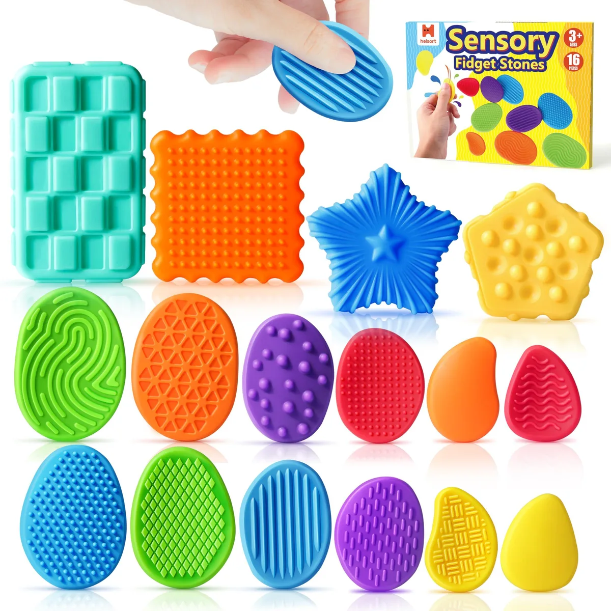 Helsort Sensory Fidget Toys 16 Pack Textured Worry Stones — product photo