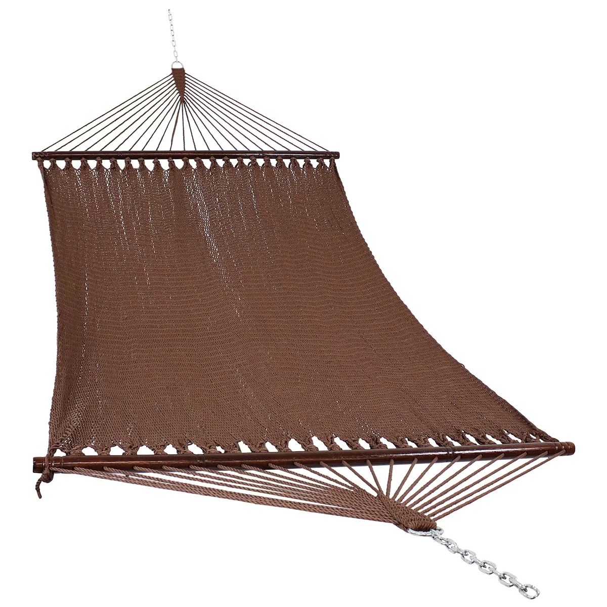 Mocha double rope hammock with hardwood spreader bars and hanging chains