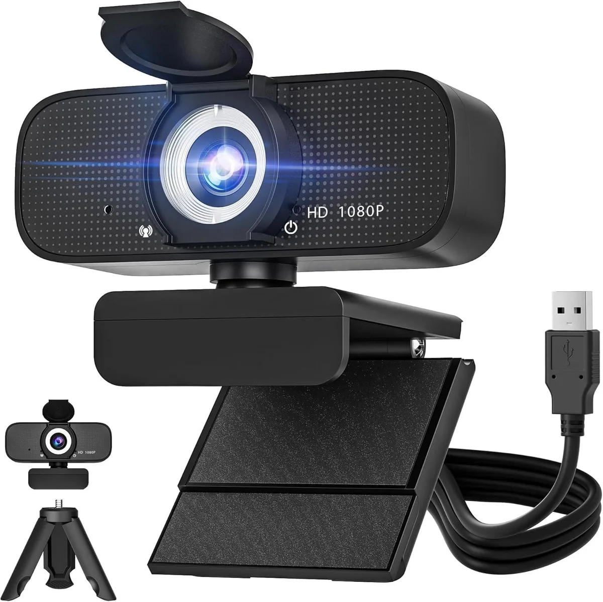 KEHIPI KEHIPI Webcam 1080p 1.3 megapixels USB Tripod Privacy Cover Black — product photo