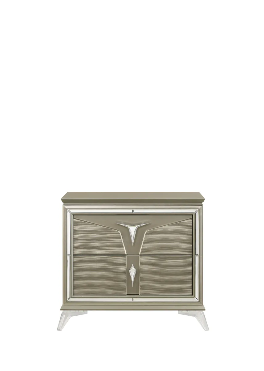 tuphen tuphen Modern Style 2-Drawer Nightstand Silver Wood Mirrored Accents — product photo