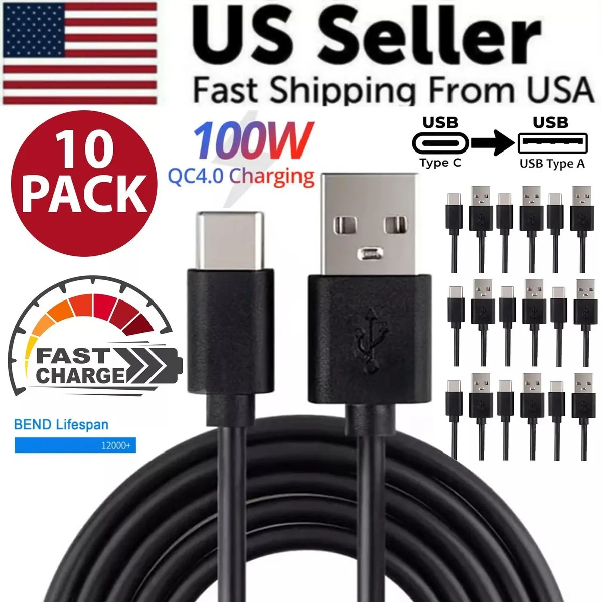 NShi NShi USB-C to USB-A cable 10 pack 3ft — product photo