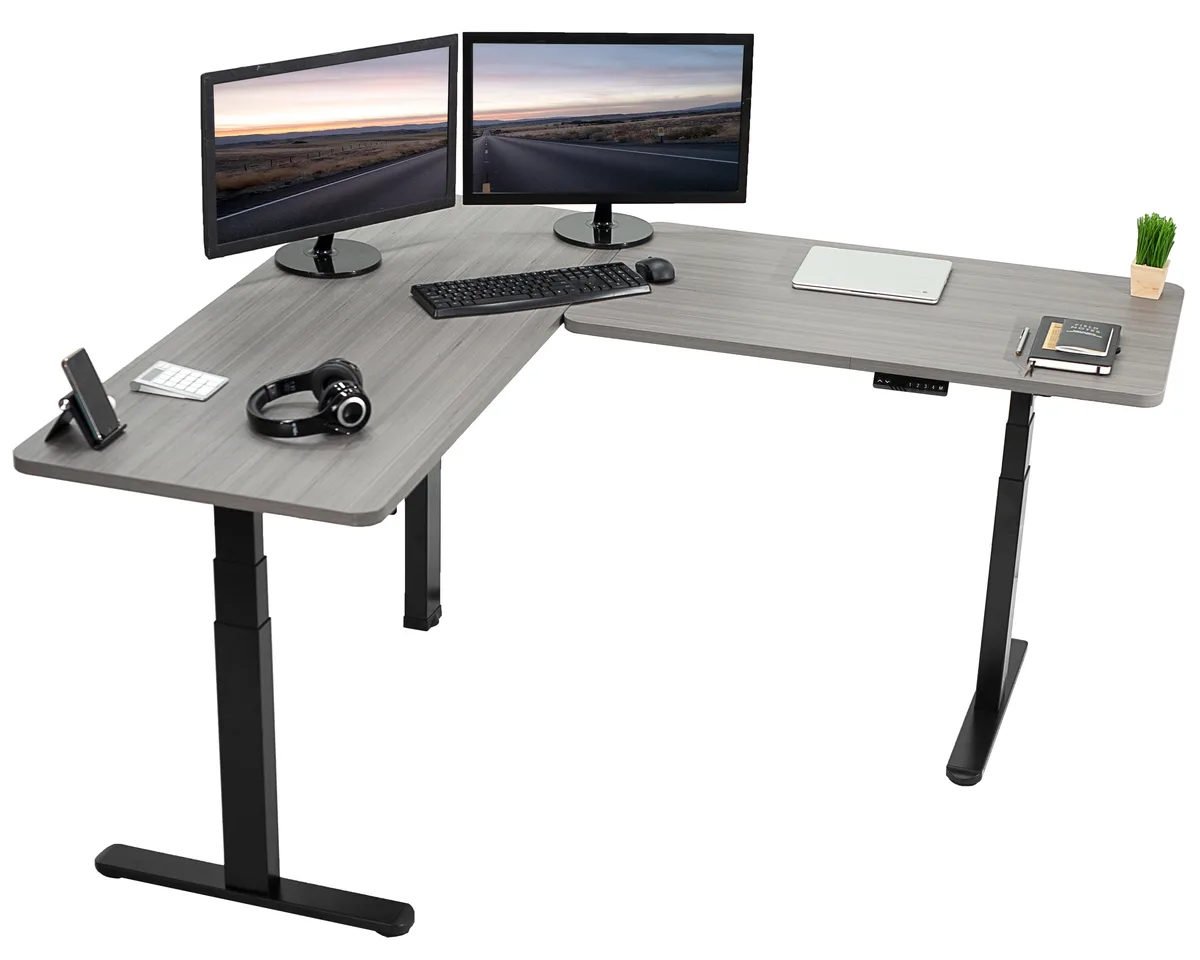 VIVO VIVO Electric L-Shape Corner Desk 67 x 60 Dark Gray/Black — product photo