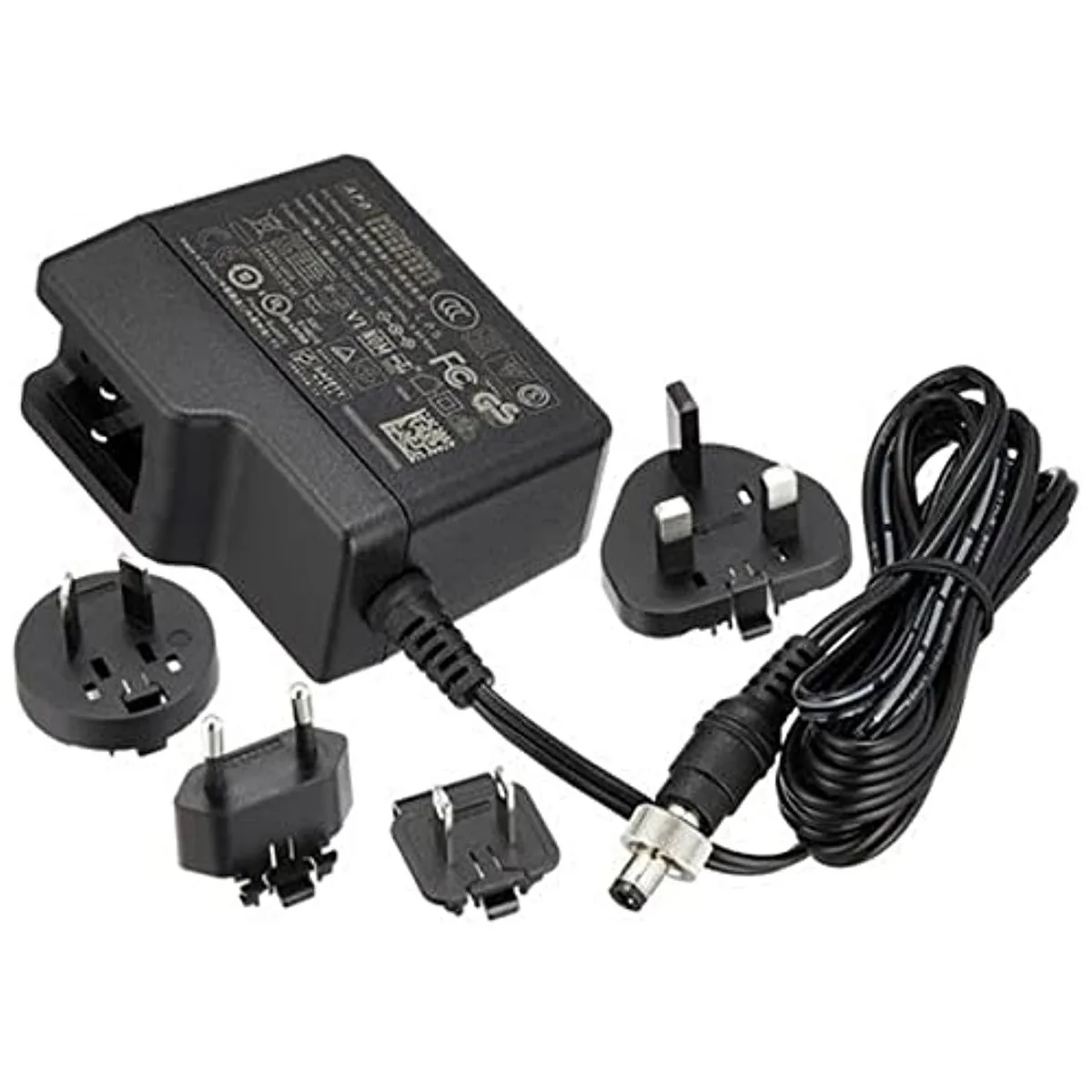 Black rectangular 12V 60W power brick with US plug and locking barrel connector