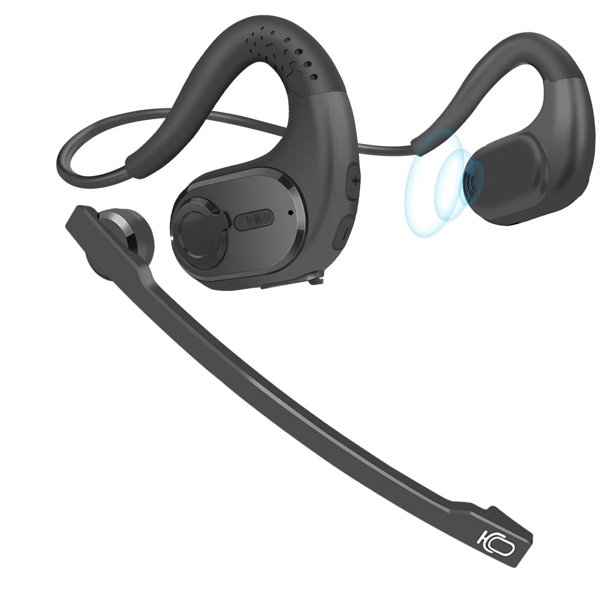 White open-ear on-ear headphones with detachable boom microphone