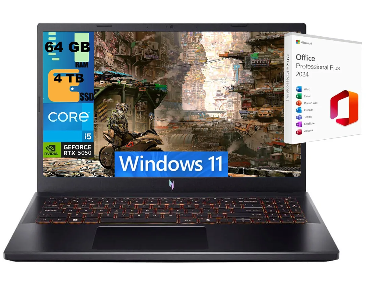Acer America Acer Nitro V 15 gaming laptop i5-13420H RTX 5050 64GB 4TB — product photo