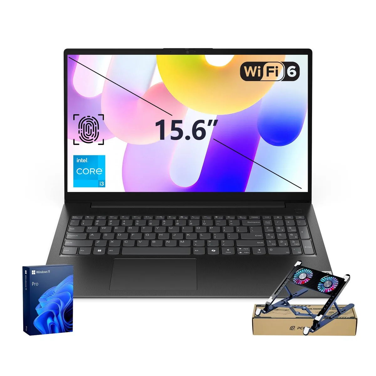 Lenovo Lenovo V15 Gen 5 laptop 15.6 FHD i3-1315U 16GB DDR5 1TB SSD Windows 11 Pro Black PCO Cooler Bundle — product photo