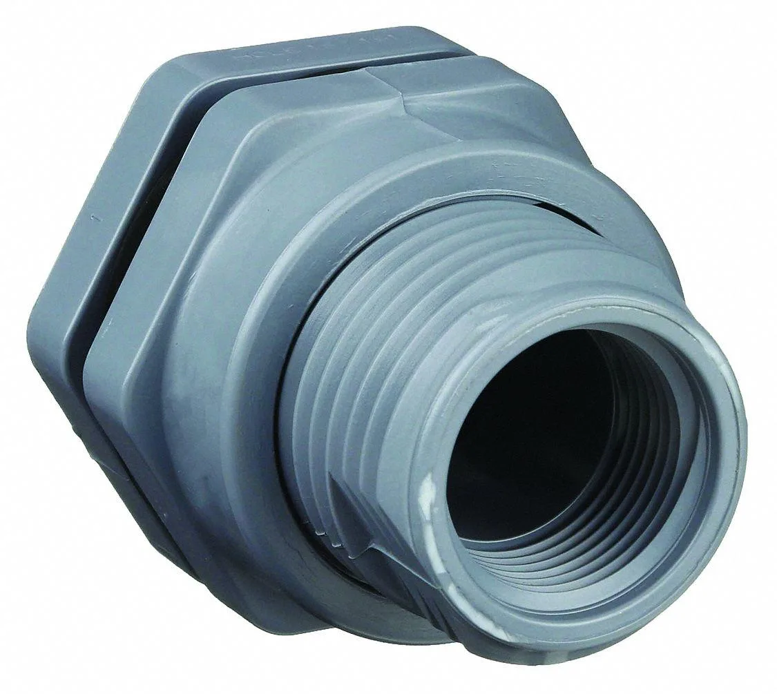 Light grey CPVC bulkhead fitting with threaded socket connection