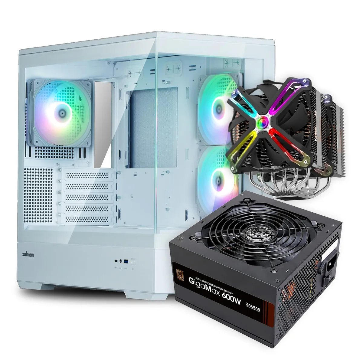 Zalman Zalman P30 White MATX PC Case CNPS20X Cooler Gigamax 600W PSU Bundle — product photo