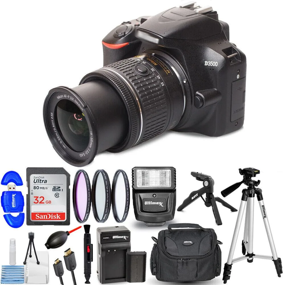 Nikon Global Nikon D3500 DSLR with 18-55mm VR Lens + 32GB + Battery + Tripod + Flash Kit — product photo