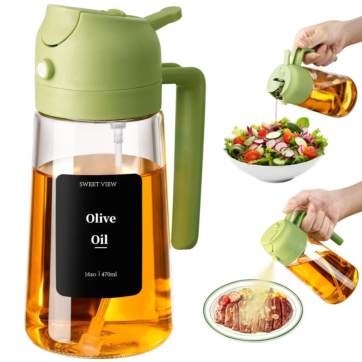  Glass Oil Dispenser Sprayer 470ml Green — product photo