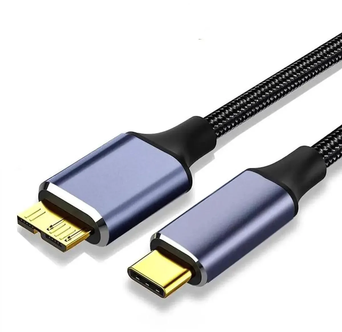 Nylon-braided USB-C to Micro-B cable, 3.3 ft, gold-plated connectors, aluminium shells
