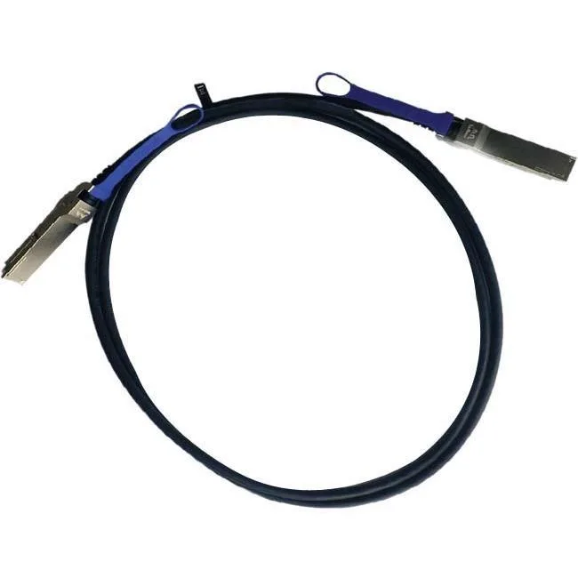 Short black SFP+ direct attach copper cable with connectors on both ends