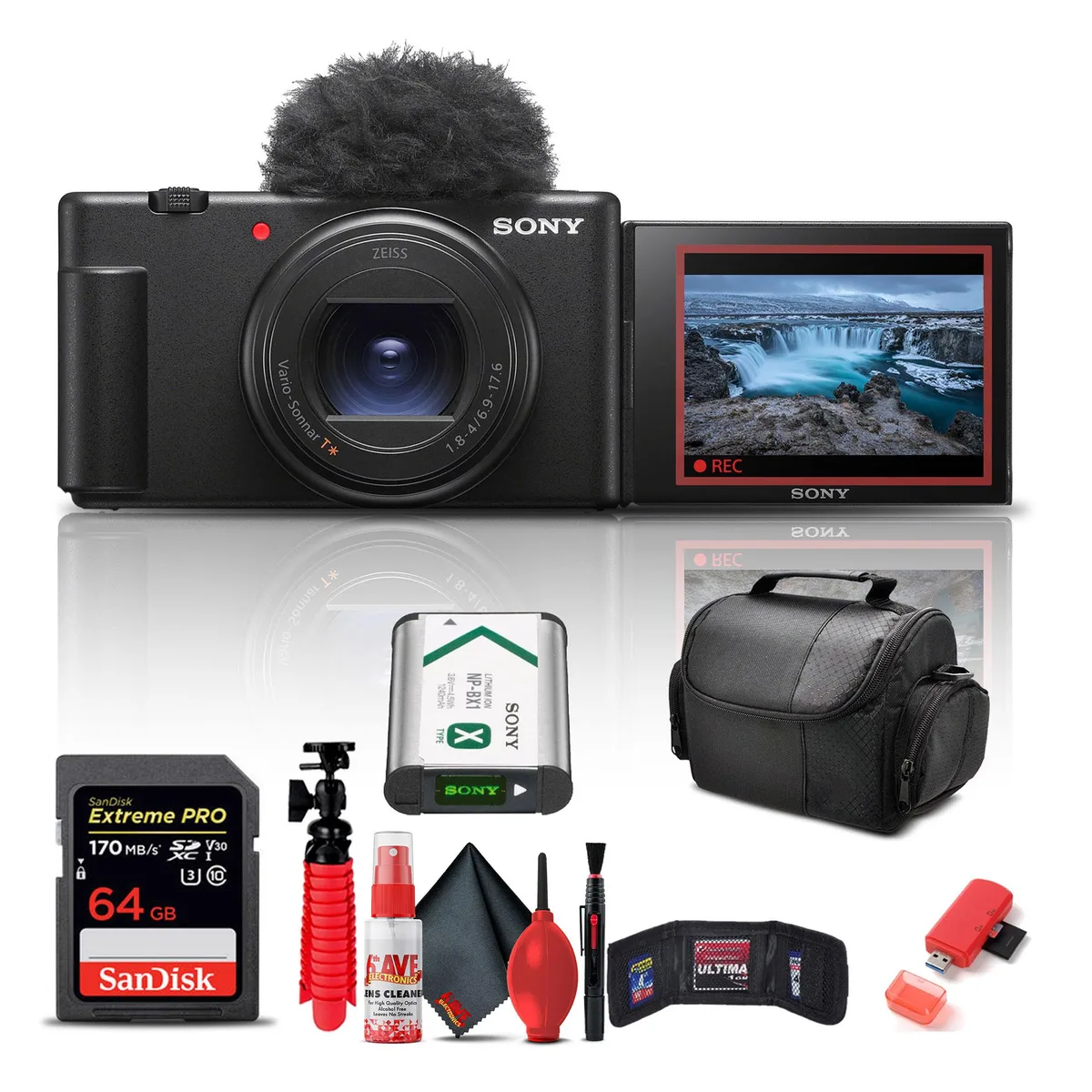 Sony Sony ZV-1 II Camera Kit Black 64GB Card Reader Case Tripod — product photo
