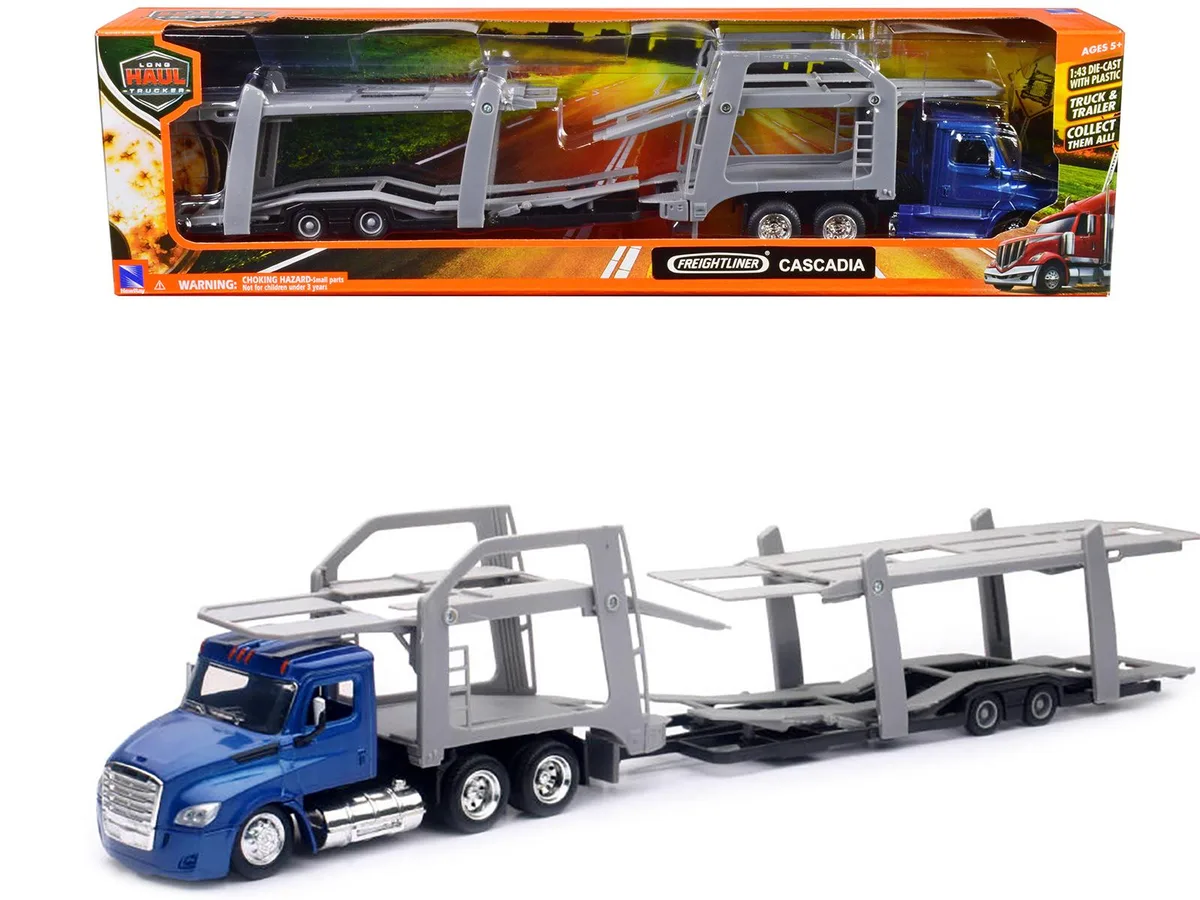 New Ray Toys New Ray Toys Freightliner Cascadia Auto Transporter Blue Metallic 1/43 Diecast — product photo