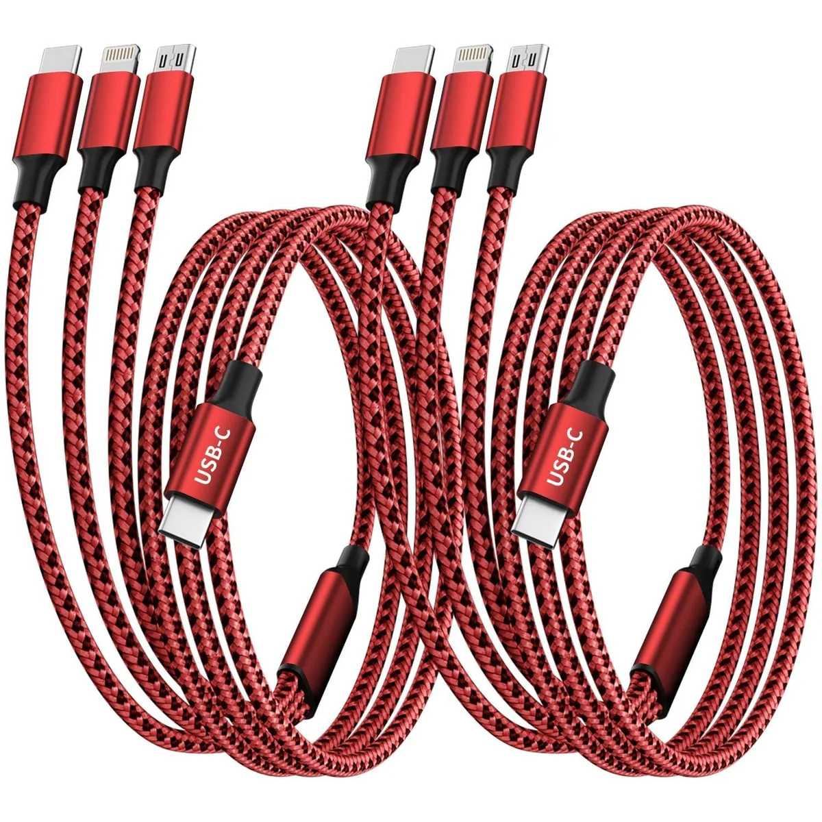  IDISON C3IN1Black&amp;Red-1 3-in-1 USB-C Lightning Cable 2-Pack 1.2m Red — product photo