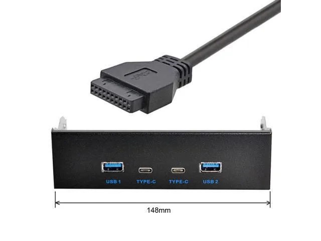 LORDWORLD LORDWORLD USB-C &amp; USB 3.0 Hub 4 Ports Front Panel Motherboard 20Pin Cable 5.25" CD-ROM Bay — product photo