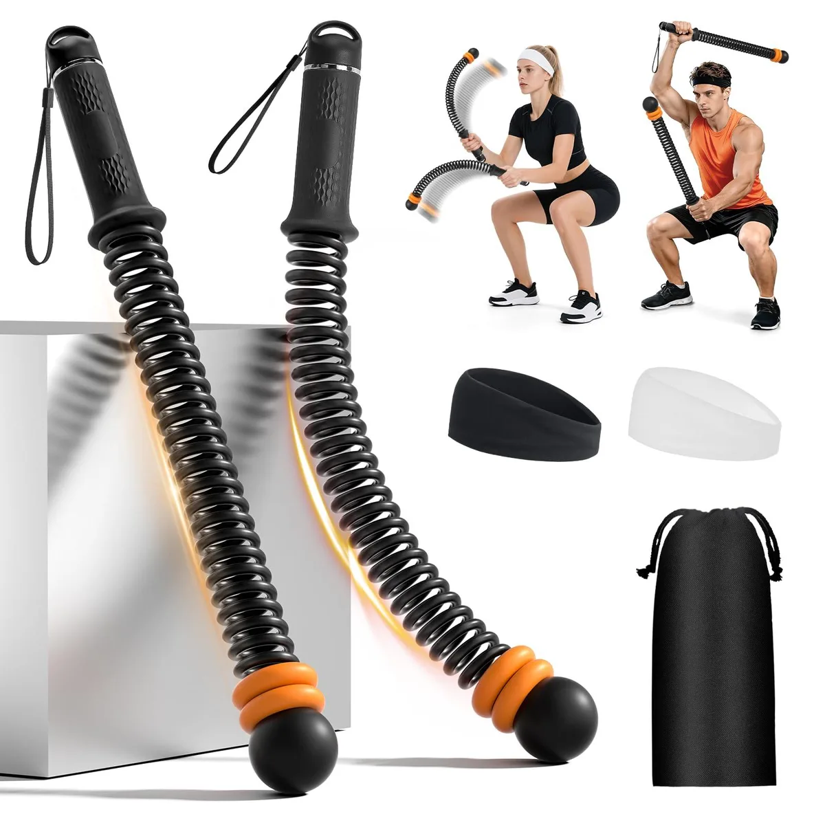 Black cordless battle rope handles with wrist straps and internal steel springs