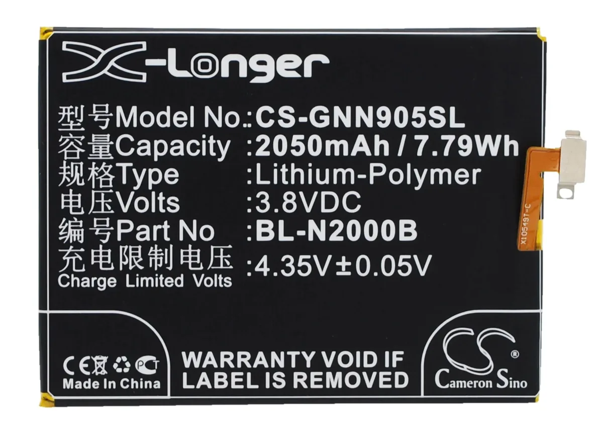 Rectangular lithium-ion smartphone battery, light grey finish, Cameron Sino branding