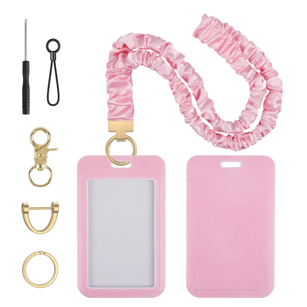  Uniclife Scrunchie Lanyard Pink 19in 30in Stretch ID Holder 3375 — product photo